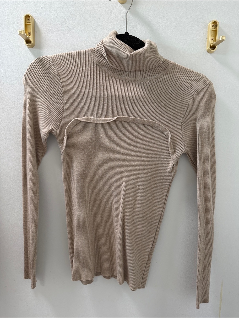 Ribbed Turtleneck Sweater Dress - Beige